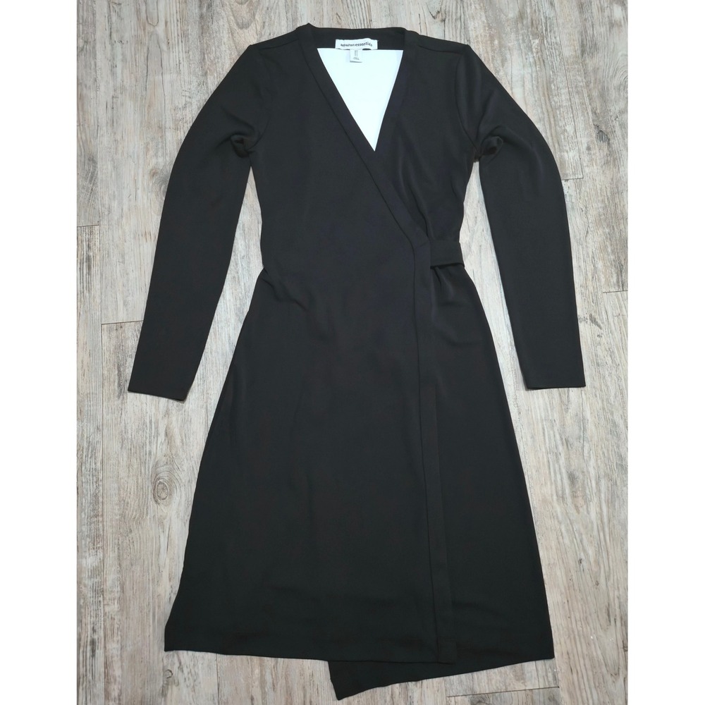 Amazon Essentials Womens Long Sleeve Matte Jersey Wrap Dress Black Size S